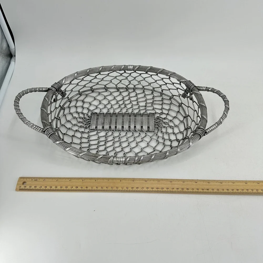 Vintage Style Oval Metal Wire Mesh Basket with Handles Silver Industrial Decor